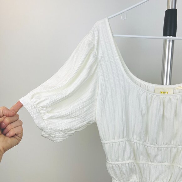Sz XL- NWT Maeve Anthro Cream Romantic Puff Sleeve Ruched Waist Milkmaid Top - Picture 7 of 11